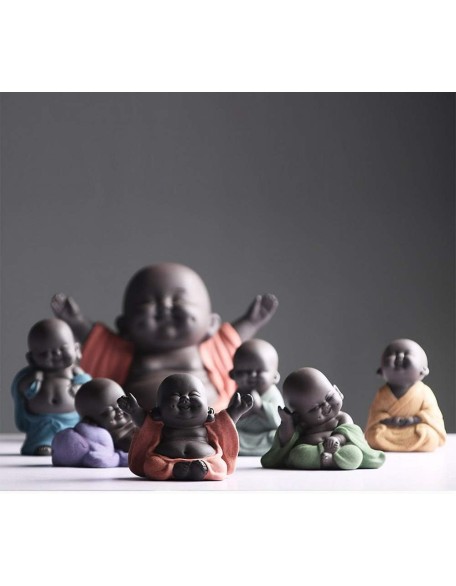 Ceramic Laughing Buddha Statue Maitreya Happy Buddha Statue Little Cute Baby Monk Figurine Buddha Figurines Home Decor Creative Crafts Dolls Ornaments Gift Delicate Ceramic Arts and Crafts (Purple)