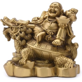 3.3”(H) Ruyi Laughing Buddha and Turtle-Wealth Good Fortune Health Buddha Statue for Home Office Decor TQZDPT72