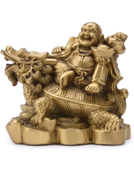 3.3”(H) Ruyi Laughing Buddha and Turtle-Wealth Good Fortune Health Buddha Statue for Home Office Decor TQZDPT72