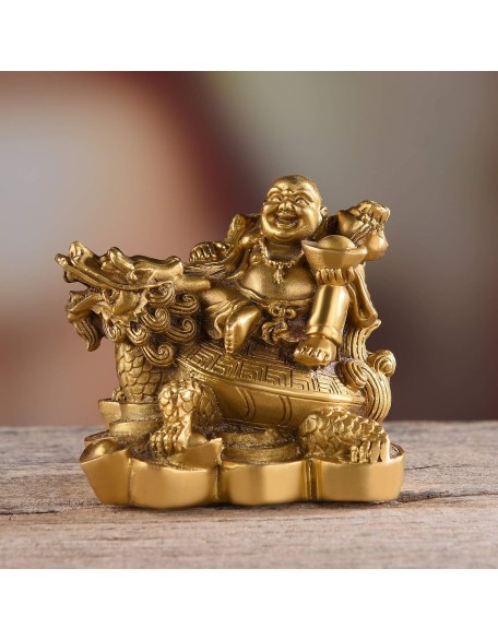 3.3”(H) Ruyi Laughing Buddha and Turtle-Wealth Good Fortune Health Buddha Statue for Home Office Decor TQZDPT72