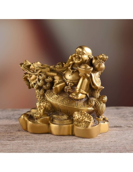 3.3”(H) Ruyi Laughing Buddha and Turtle-Wealth Good Fortune Health Buddha Statue for Home Office Decor TQZDPT72