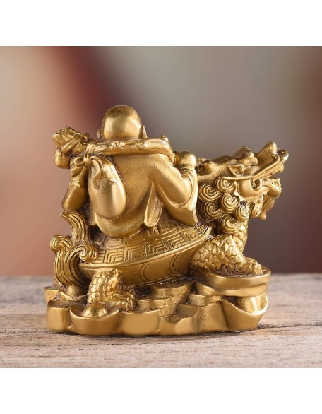 3.3”(H) Ruyi Laughing Buddha and Turtle-Wealth Good Fortune Health Buddha Statue for Home Office Decor TQZDPT72