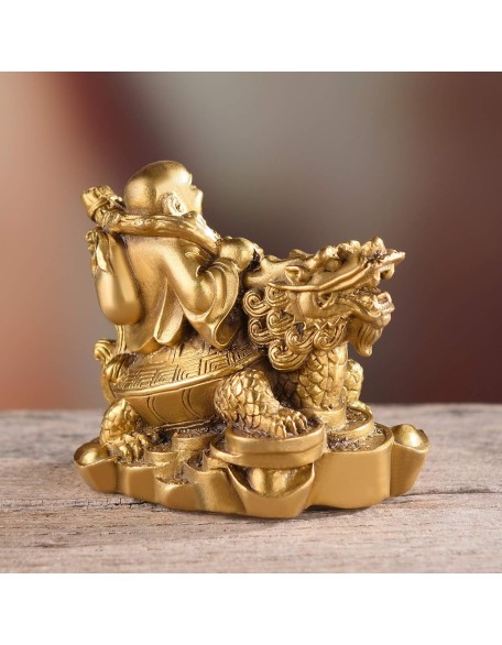 3.3”(H) Ruyi Laughing Buddha and Turtle-Wealth Good Fortune Health Buddha Statue for Home Office Decor TQZDPT72