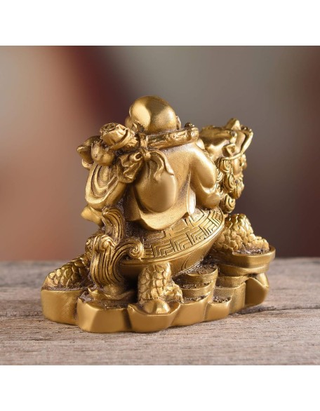 3.3”(H) Ruyi Laughing Buddha and Turtle-Wealth Good Fortune Health Buddha Statue for Home Office Decor TQZDPT72