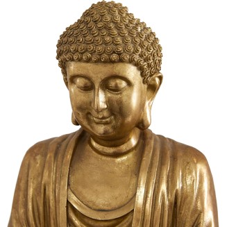 Polystone Buddha Decorative Sculpture Meditating Home Decor Statue with Engraved Carvings and Relief Detailing, Accent Figurine 12" x 9" x 16", Gold