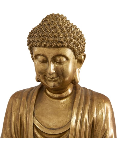 Polystone Buddha Decorative Sculpture Meditating Home Decor Statue with Engraved Carvings and Relief Detailing, Accent Figurine 12" x 9" x 16", Gold