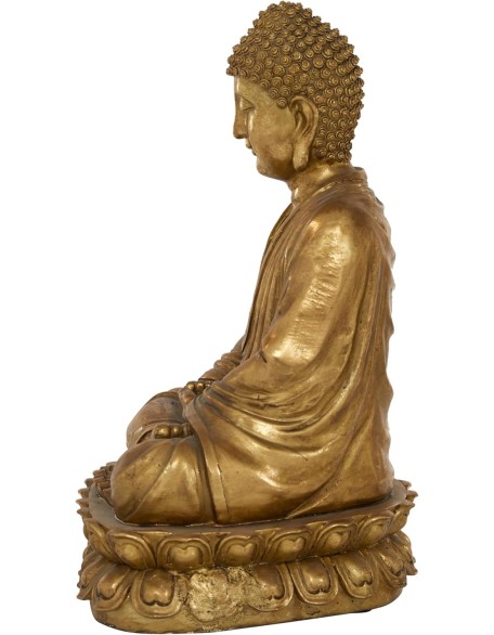 Polystone Buddha Decorative Sculpture Meditating Home Decor Statue with Engraved Carvings and Relief Detailing, Accent Figurine 12" x 9" x 16", Gold