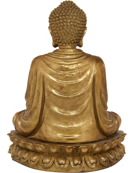 Polystone Buddha Decorative Sculpture Meditating Home Decor Statue with Engraved Carvings and Relief Detailing, Accent Figurine 12" x 9" x 16", Gold