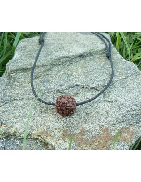 Rudraksha Pendant HANDMADE Real Original Big 5 Mukhi Mala Bead, Rudraksh Necklace on Adjustible Cotton Cord, Shiva Jewelry, Hindu protection necklace for men women (Black cotton cord)