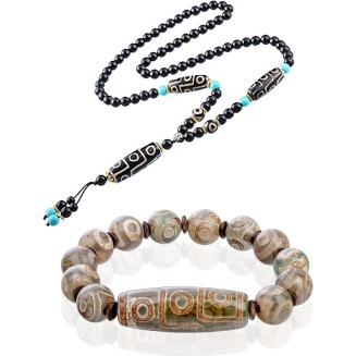 Feng Shui Protective Tibetan 9 Eye Dzi Beads Necklace and Bracelet