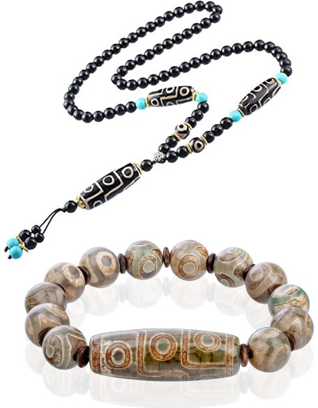 Feng Shui Protective Tibetan 9 Eye Dzi Beads Necklace and Bracelet