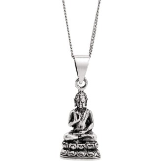 Unisex 925 Sterling Silver Protection Buddha Pendant Necklace, 18"