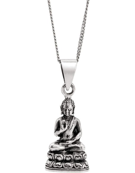 Unisex 925 Sterling Silver Protection Buddha Pendant Necklace, 18"