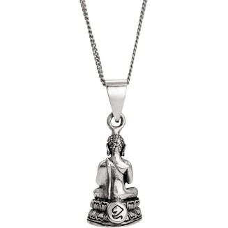 Unisex 925 Sterling Silver Protection Buddha Pendant Necklace, 18"