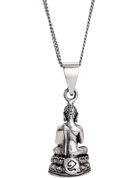 Unisex 925 Sterling Silver Protection Buddha Pendant Necklace, 18"