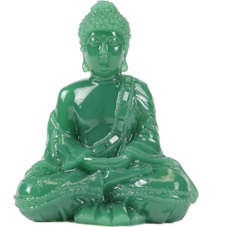 Meditative Seated Buddha Statue - Thai Sitting Buddha Figurine - Manmade Jade Praying Buddha Sculpture for Home Outdoor Decoration