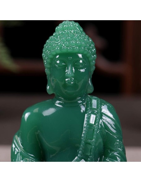 Meditative Seated Buddha Statue - Thai Sitting Buddha Figurine - Manmade Jade Praying Buddha Sculpture for Home Outdoor Decoration