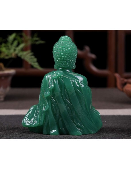 Meditative Seated Buddha Statue - Thai Sitting Buddha Figurine - Manmade Jade Praying Buddha Sculpture for Home Outdoor Decoration