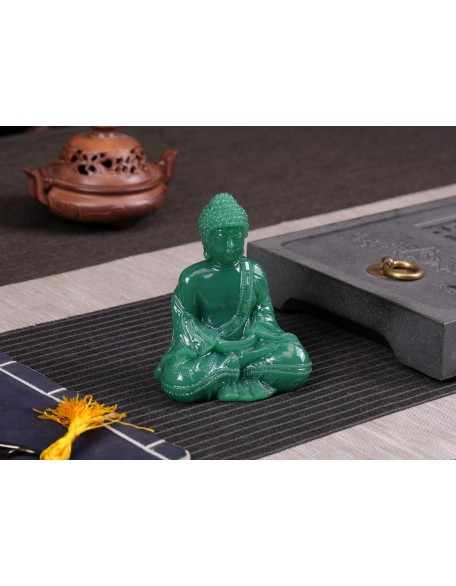 Meditative Seated Buddha Statue - Thai Sitting Buddha Figurine - Manmade Jade Praying Buddha Sculpture for Home Outdoor Decoration