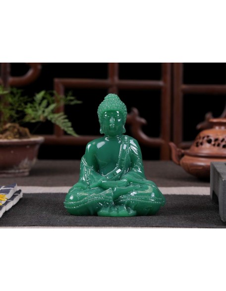 Meditative Seated Buddha Statue - Thai Sitting Buddha Figurine - Manmade Jade Praying Buddha Sculpture for Home Outdoor Decoration