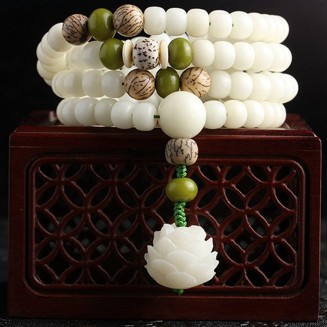 White Jade Natural Bodhi Root 108 Mala Prayer Mantra Beads Meditation 5-Layer Lotus Hand String Multiplayer Bracelet