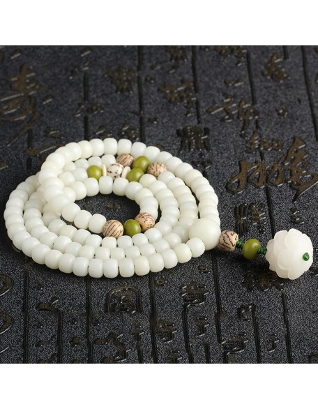 White Jade Natural Bodhi Root 108 Mala Prayer Mantra Beads Meditation 5-Layer Lotus Hand String Multiplayer Bracelet