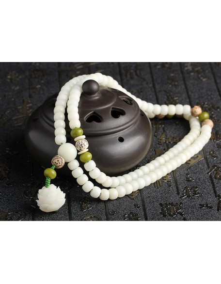 White Jade Natural Bodhi Root 108 Mala Prayer Mantra Beads Meditation 5-Layer Lotus Hand String Multiplayer Bracelet