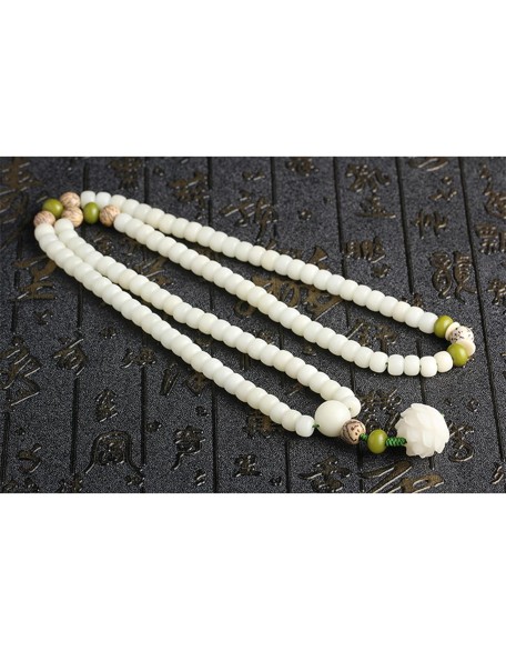 White Jade Natural Bodhi Root 108 Mala Prayer Mantra Beads Meditation 5-Layer Lotus Hand String Multiplayer Bracelet