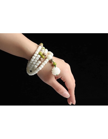 White Jade Natural Bodhi Root 108 Mala Prayer Mantra Beads Meditation 5-Layer Lotus Hand String Multiplayer Bracelet