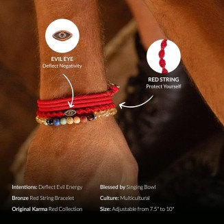 Guardian of Blessing, Men's Red String Bronze Charm Bracelet, Handmade in Bali for Protection, Adjustable Size