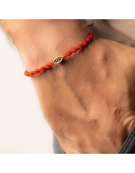 Guardian of Blessing, Men's Red String Bronze Charm Bracelet, Handmade in Bali for Protection, Adjustable Size