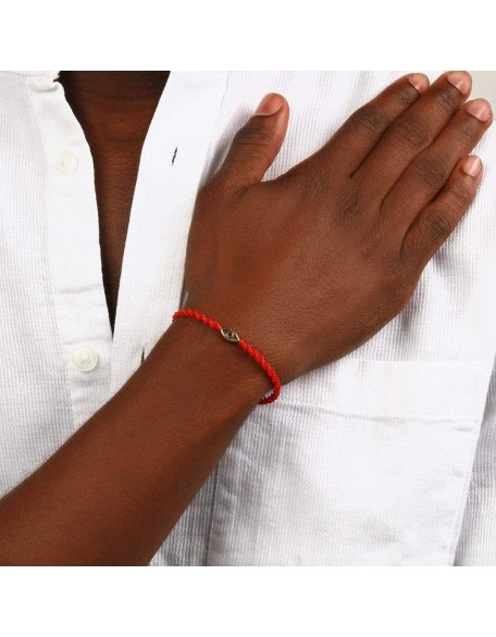 Guardian of Blessing, Men's Red String Bronze Charm Bracelet, Handmade in Bali for Protection, Adjustable Size