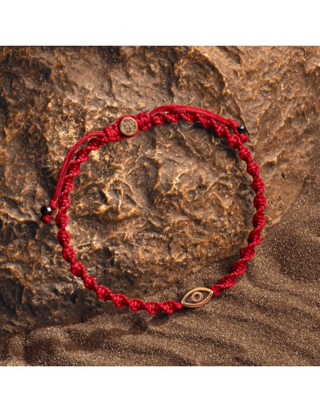 Guardian of Blessing, Men's Red String Bronze Charm Bracelet, Handmade in Bali for Protection, Adjustable Size