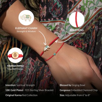 Adjustable Red String Bracelet, 18K Charm for Women, Handmade in Bali for Luck & Success, Size 6”-8”