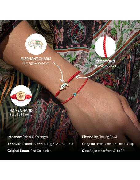 Adjustable Red String Bracelet, 18K Charm for Women, Handmade in Bali for Luck & Success, Size 6”-8”