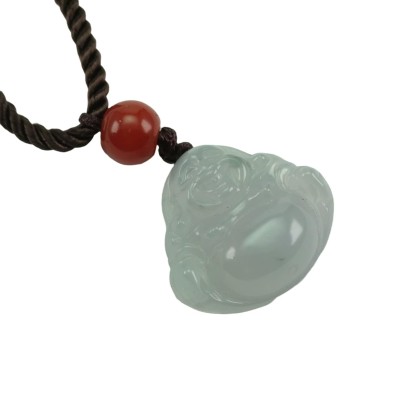 Icy Happy Buddha Myanmar Natural Jadeite Jade Necklace Pendant