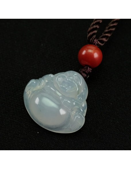 Icy Happy Buddha Myanmar Natural Jadeite Jade Necklace Pendant