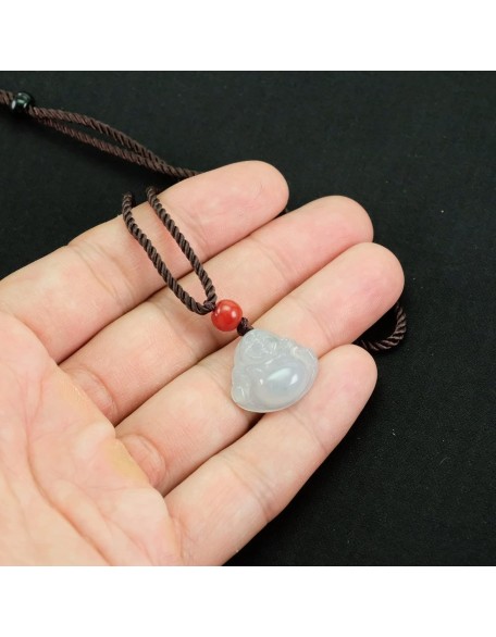 Icy Happy Buddha Myanmar Natural Jadeite Jade Necklace Pendant