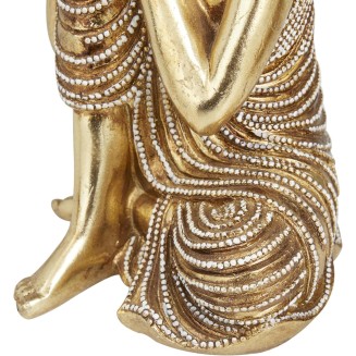 Polystone Buddha Decorative Sculpture Meditating Home Decor Statues with Engraved Carvings and Relief Detailing, Set of 2 Accent Figurines 5"W, 7"H, Gold