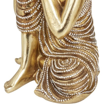 Polystone Buddha Decorative Sculpture Meditating Home Decor Statues with Engraved Carvings and Relief Detailing, Set of 2 Accent Figurines 5"W, 7"H, Gold