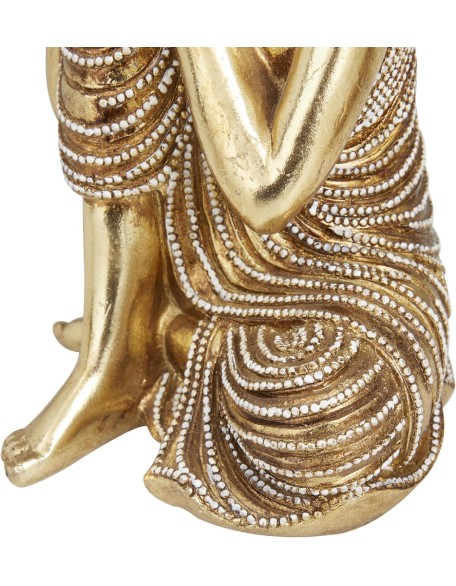 Polystone Buddha Decorative Sculpture Meditating Home Decor Statues with Engraved Carvings and Relief Detailing, Set of 2 Accent Figurines 5"W, 7"H, Gold