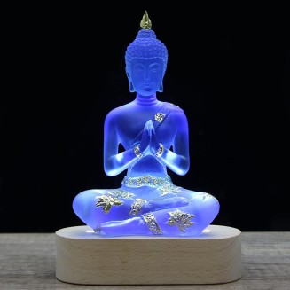 Buddha Statue with LED Light Base, 7'' Seated Small Figurine Collectibles Decor, Transparent Sculpture Ornaments for Home Decoration