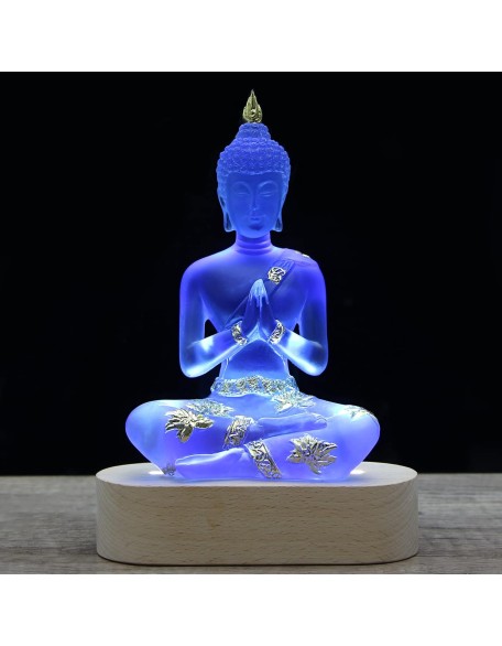 Buddha Statue with LED Light Base, 7'' Seated Small Figurine Collectibles Decor, Transparent Sculpture Ornaments for Home Decoration