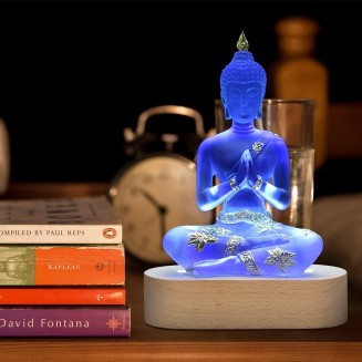 Buddha Statue with LED Light Base, 7'' Seated Small Figurine Collectibles Decor, Transparent Sculpture Ornaments for Home Decoration