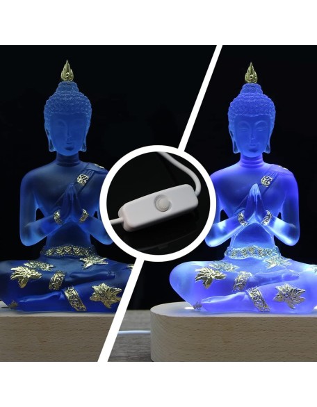 Buddha Statue with LED Light Base, 7'' Seated Small Figurine Collectibles Decor, Transparent Sculpture Ornaments for Home Decoration