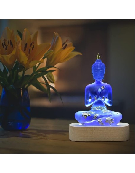 Buddha Statue with LED Light Base, 7'' Seated Small Figurine Collectibles Decor, Transparent Sculpture Ornaments for Home Decoration