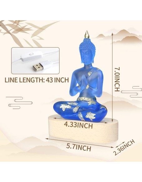 Buddha Statue with LED Light Base, 7'' Seated Small Figurine Collectibles Decor, Transparent Sculpture Ornaments for Home Decoration