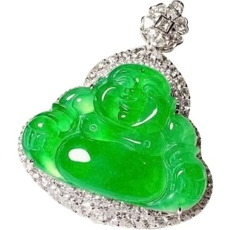 crystal necklaces jewellery for women Necklace Pendant Green Jade Buddha Pendant Laughing Buddha Statue Silver Chain Necklace Pendant/Laughing Buddha Jade Pendant Necklace