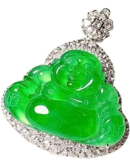 crystal necklaces jewellery for women Necklace Pendant Green Jade Buddha Pendant Laughing Buddha Statue Silver Chain Necklace Pendant/Laughing Buddha Jade Pendant Necklace