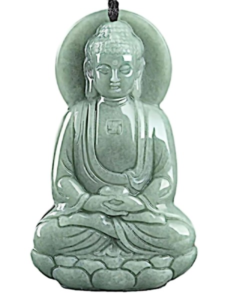 Natural Jadeite 3D Buddha Pendant Necklace Certified Grade A Untreated Burmese Jadeite Jade Hand Carved Shakyamuni Amulet for Men and Women